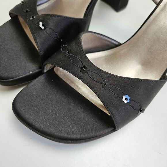 Y2K Unlisted Wedge Heels Women's 10‎ Black Satin Sequin Ankle Strap Sandals - Picture 5 of 12